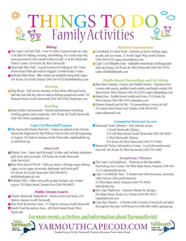 Family Activities List in Yarmouth, MA
