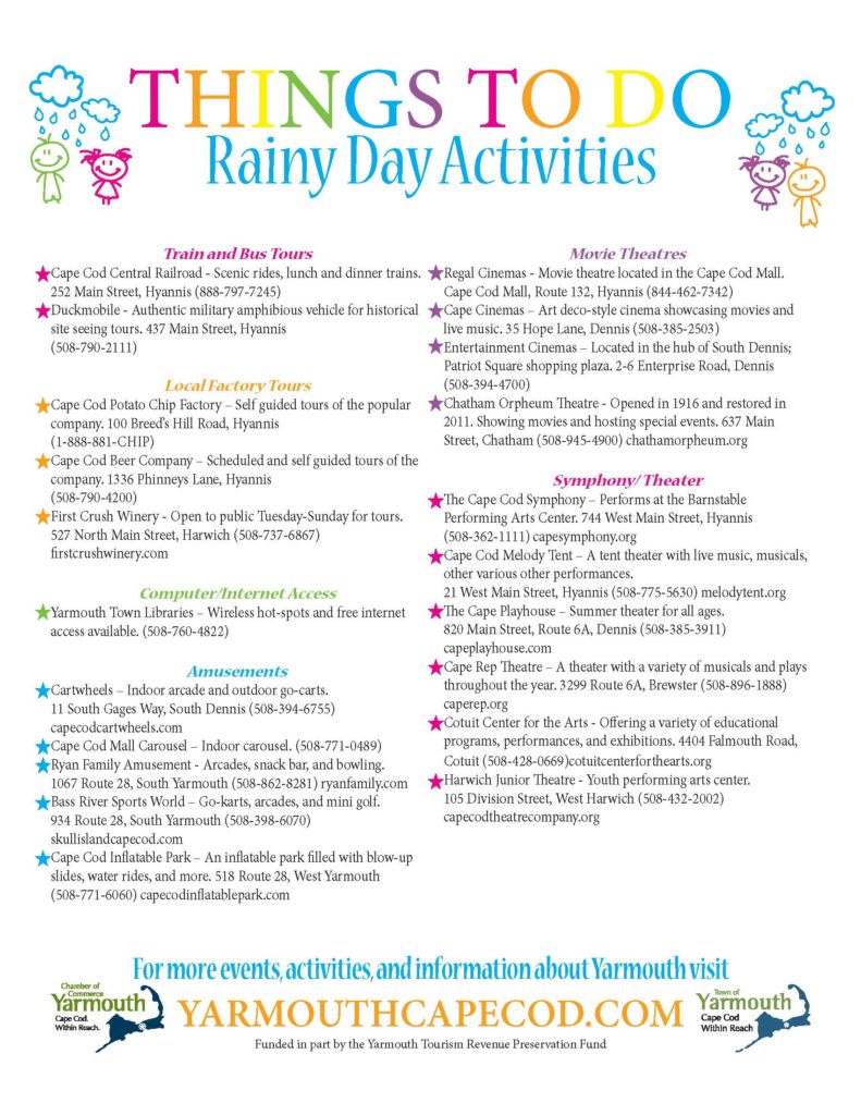 Rainy Day Activities List in Yarmouth, MA